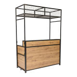 Hout Verhoogd klapbuffet Black Steel (160x70cm) met RVS blad en opstaande rand inclusief buffet bovenbouw